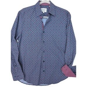 CON.STRUCT Dress Shirt Mens Small Blue Geometric Print Slim 4-Way Stretch